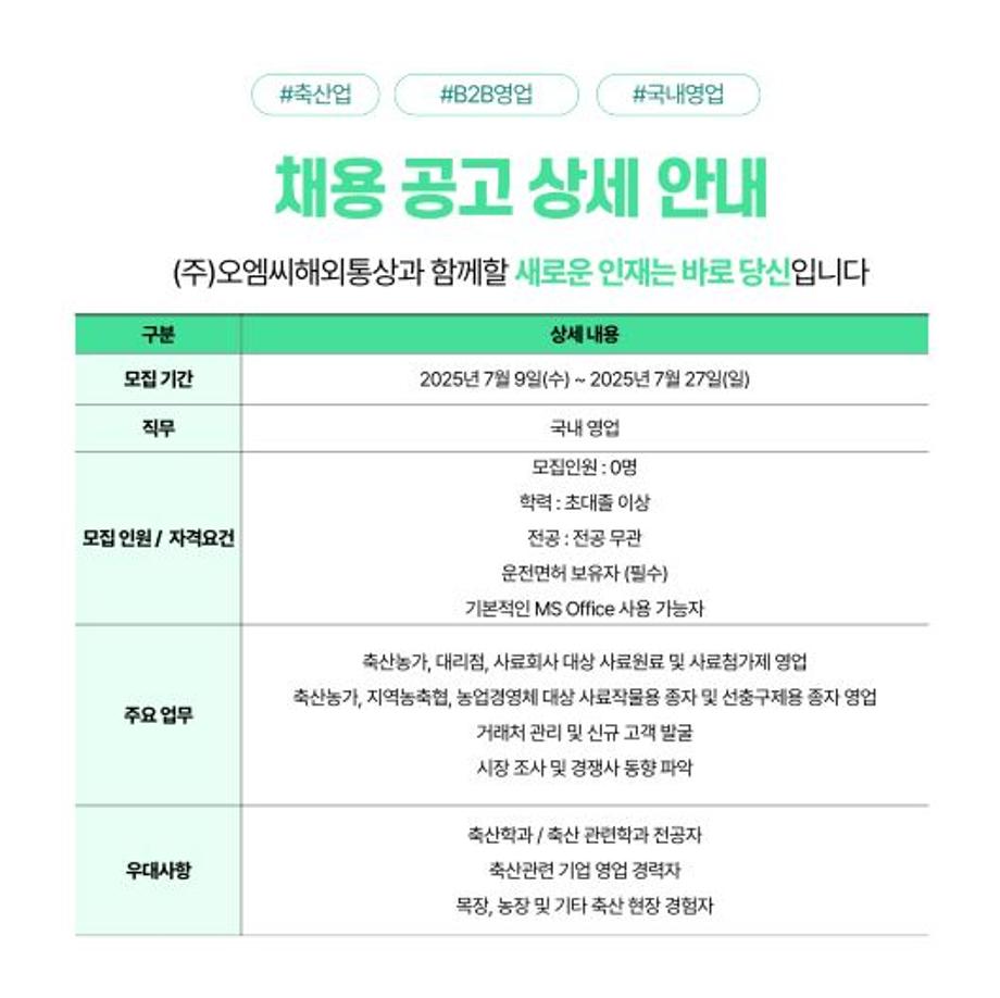 2025년 (주)오엠씨해외통상 영업직 채용공고 3