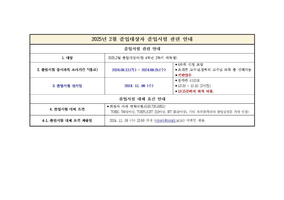 [ 2025년 2월 졸업대상자 졸업시험 안내 (경제학과) ] 1
