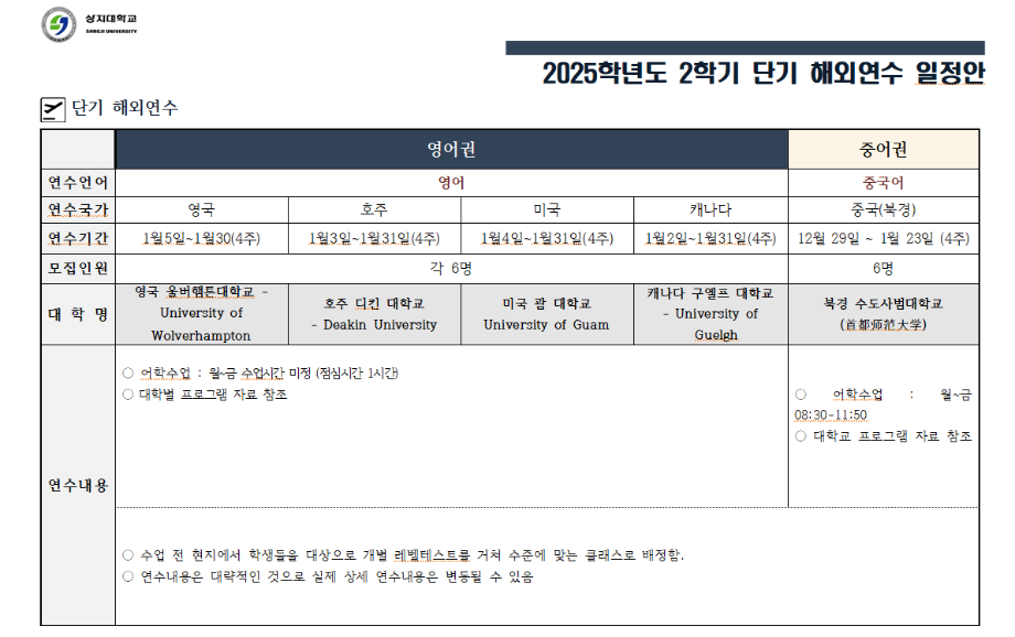 2025학년도 동계 단기해외연수 (글로벌 비전트립) 연수생 모집 5